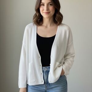 Eileen Fisher White Button-Front Cardigan